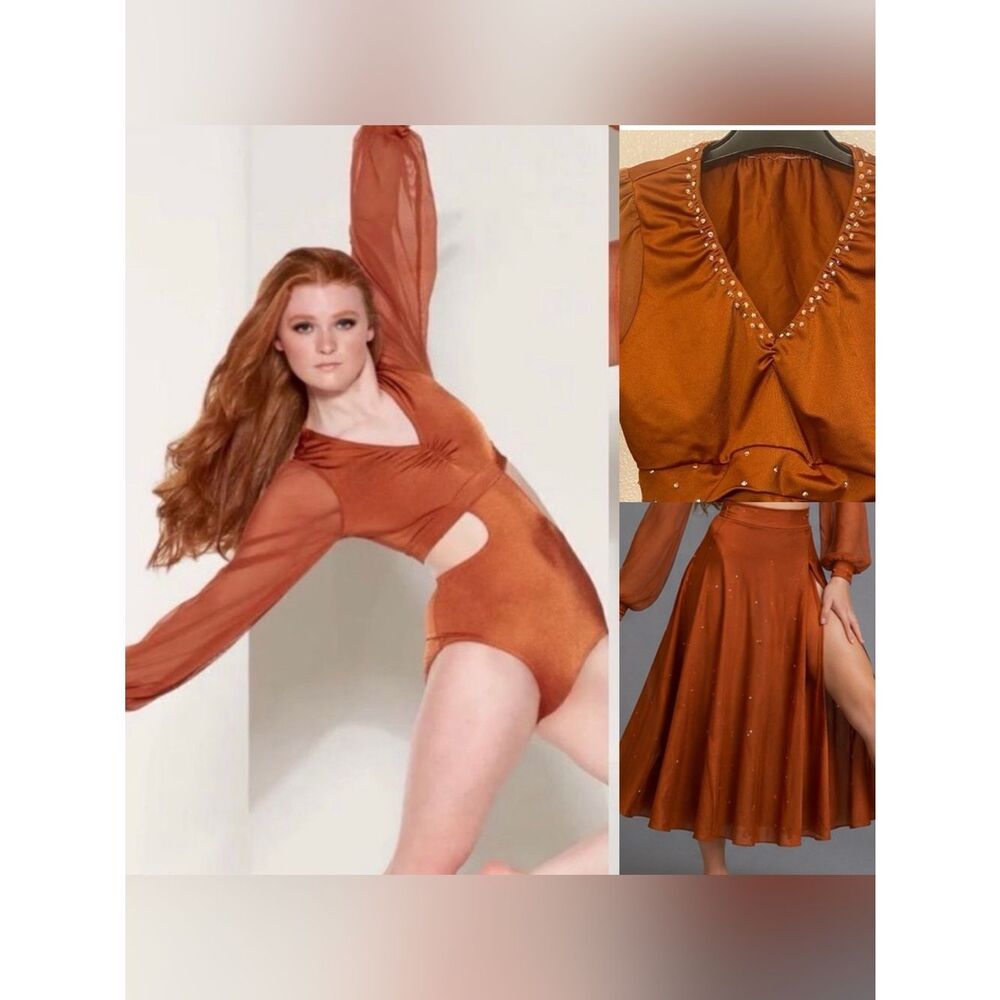 Kelle dance solo costume 2 piece Orange bronze contemporary lyrical 4235 SA